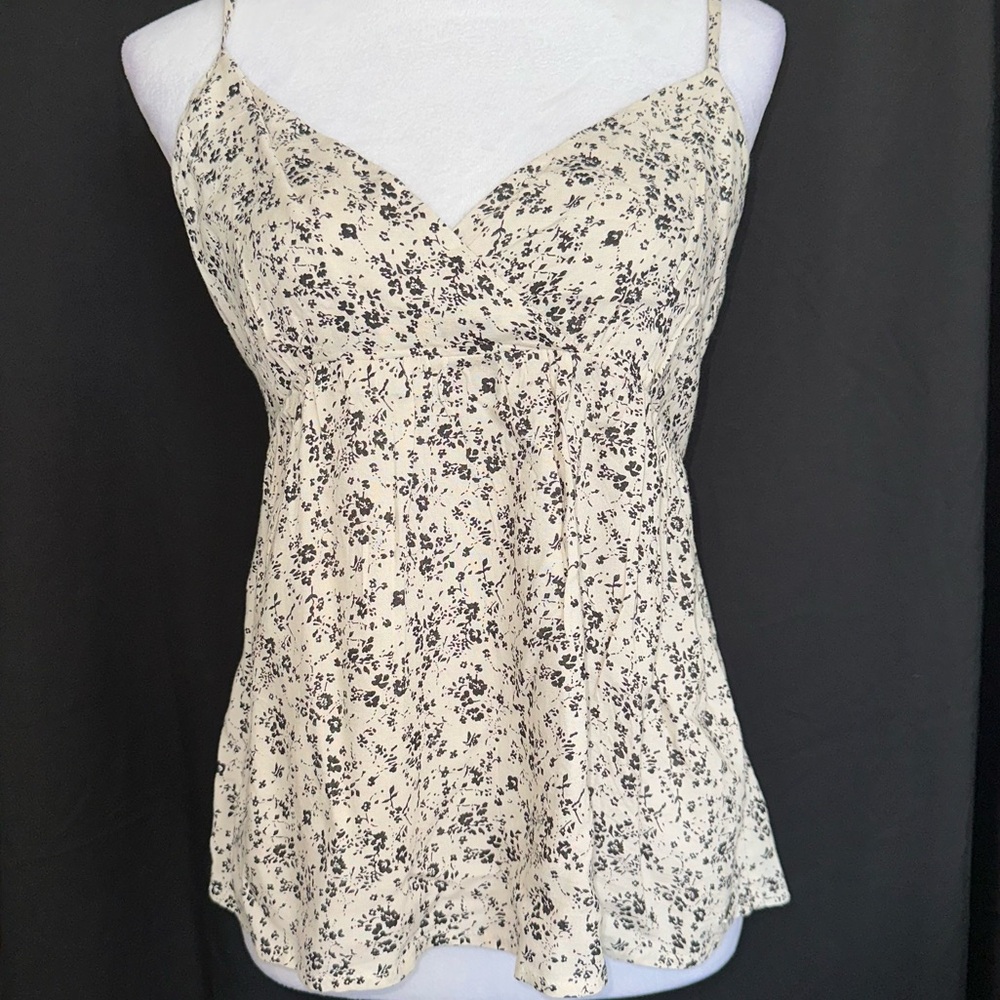 Volcom cream and black floral camisol top with low back